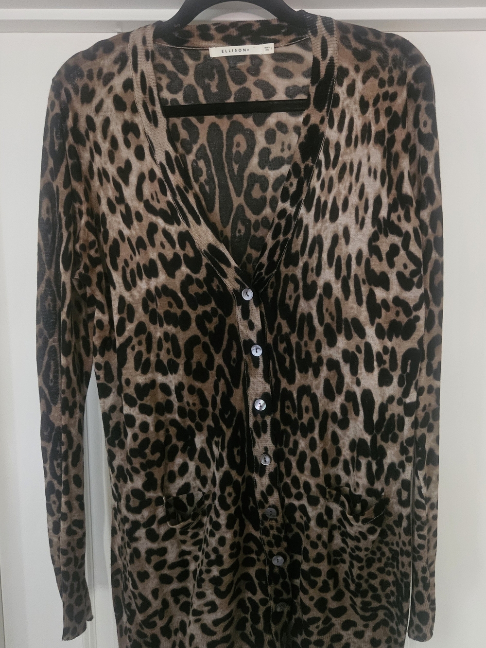 Ellison Brown and Black Leopard Print V-Neck Button Cardigan